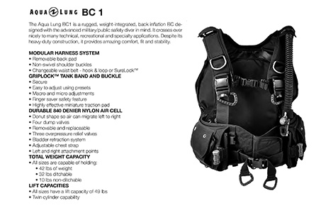AquaLung BC1 Military / Public Safety Buoyancy Compensation Device (BCD
